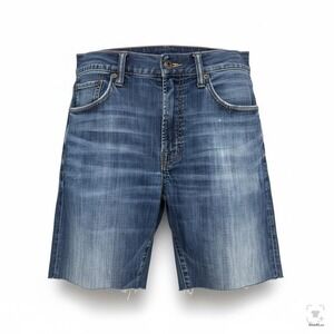 Lucky Brand 121 Heritage Bermuda Shorts Mens 34 Blue Slim Distressed Raw Hem